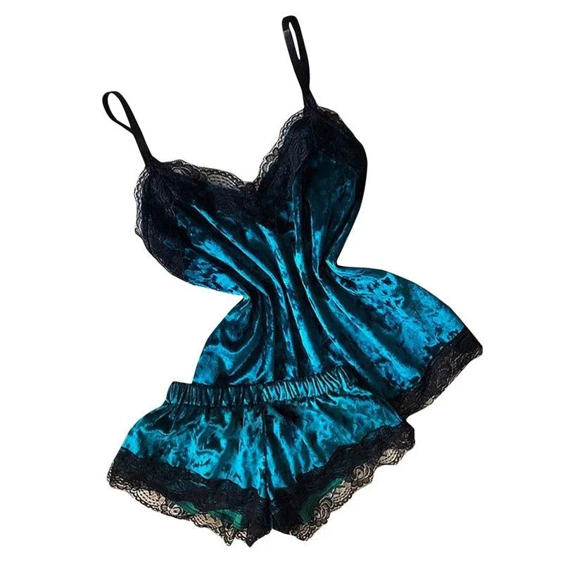 Sexy Lingerie Women Sleep Wear Camisole Bow Shorts V-Neck Tops Velvet Pajamas Sleepwear Women Clothing For Homewear - SMSB 66