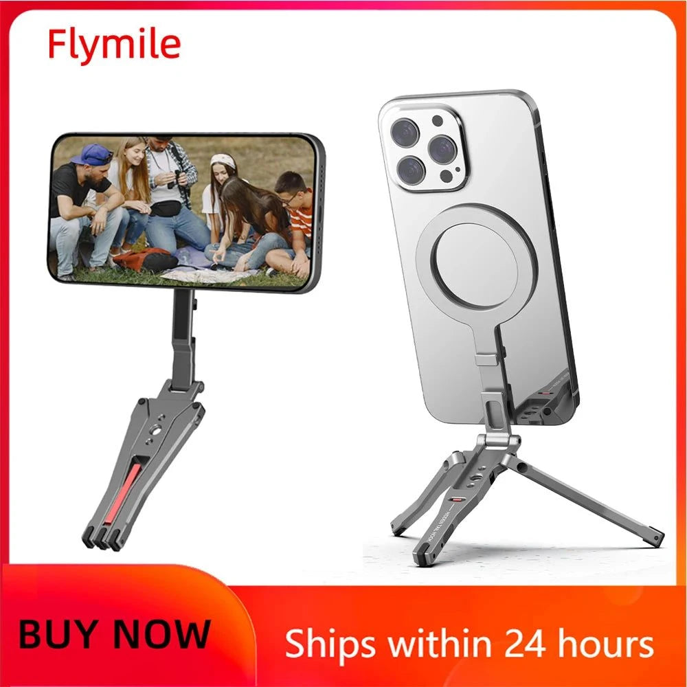 Flymile Magnetic Selfie Stick Tripod for Magsafe iPhone 16 15 14 13 12 Pro Max Samsung Phone Foldable Desktop Tripod 1/4" Holes - SMSB 66
