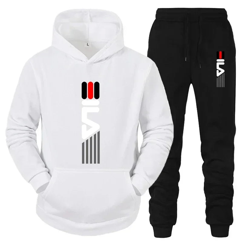 Men's Tracksuit Hooded Sweatshirt+Sweatpants 2 Pcs Sets Sports Suit Casual Jogger Sportswear 2 Piece Male Fleece Streetwear Sets - SMSB 66
