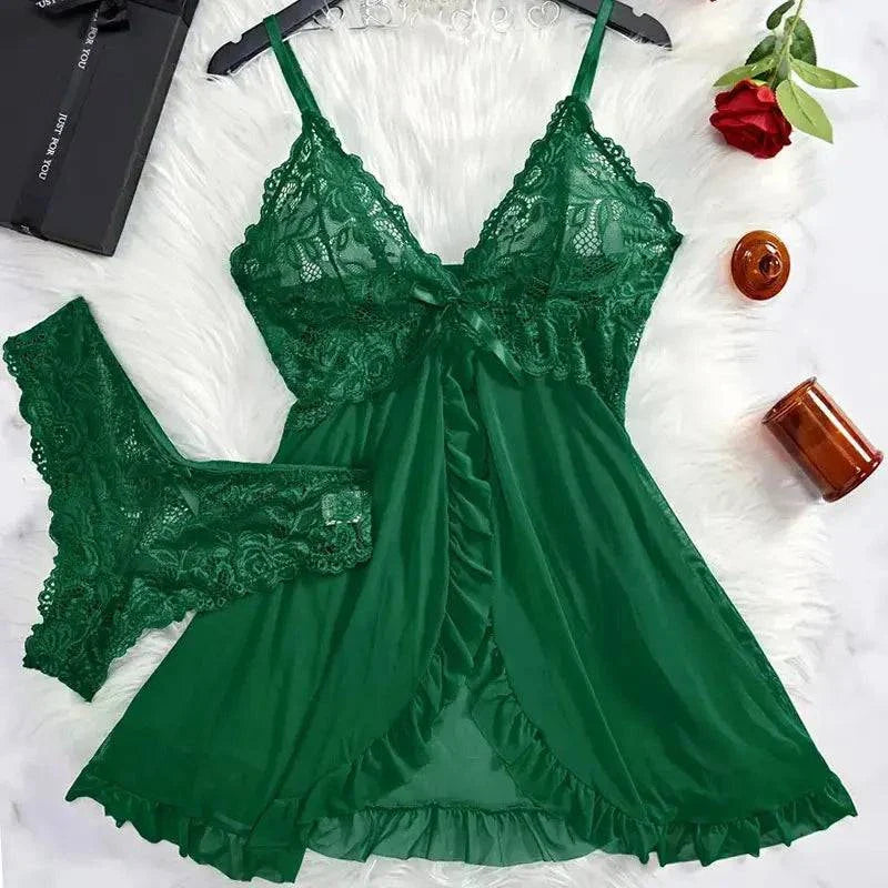 Exotic Apparel Sexy Lingerie Women Crotchless Sleepwear Pajamas Lace Dress Mujer Pornos Costumes Female Underwear Nightgown - SMSB 66