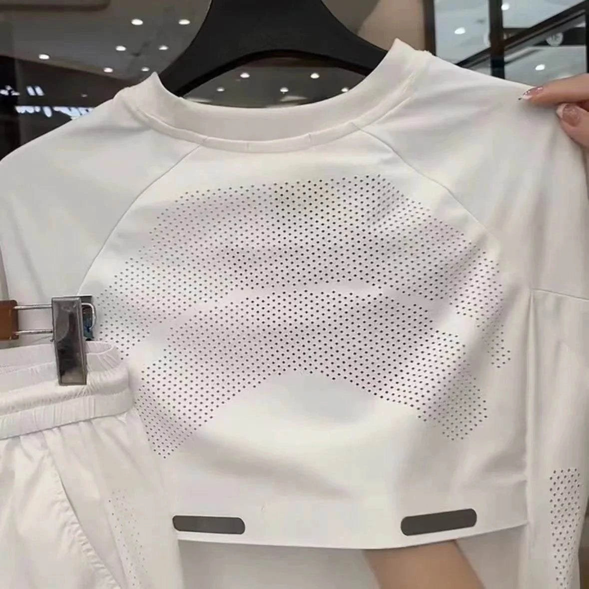 2024 Summer New Men's Breathable Perforated Ice Silk Short Sleeve Shorts Set Loose Quick Drying Sports and Leisure Two Piece Set - SMSB 66