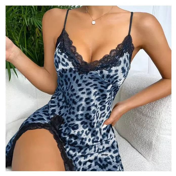 Sexy Backless Mini Female Nightgown Lingerie Summer Chemise Sleepwear Suspender Nightdress White Satin Lace Home Wear Loungewear - SMSB 66