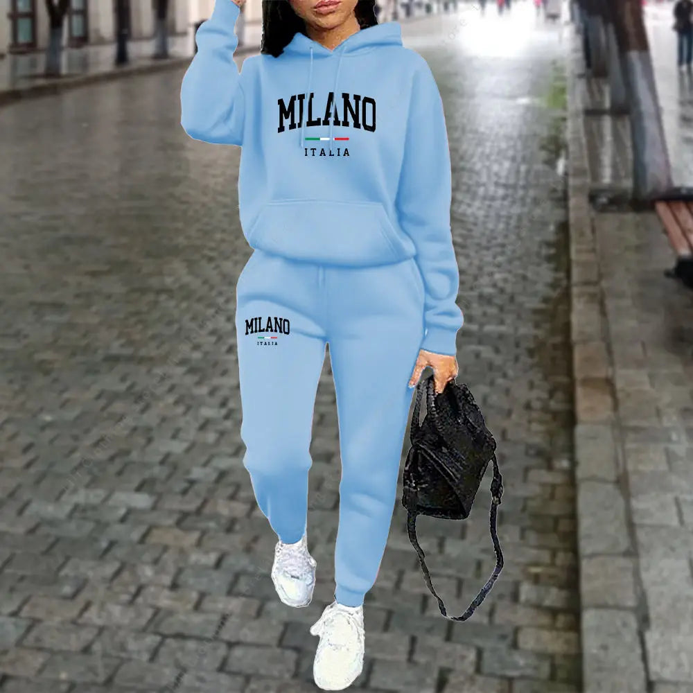 Autumn Winter Women's Sets 2pcs Hoodies Pants Suit Sports Outfits 2025 MILANO Letter Print Aesthetic Clothes Ladies Tracksuit - SMSB 66
