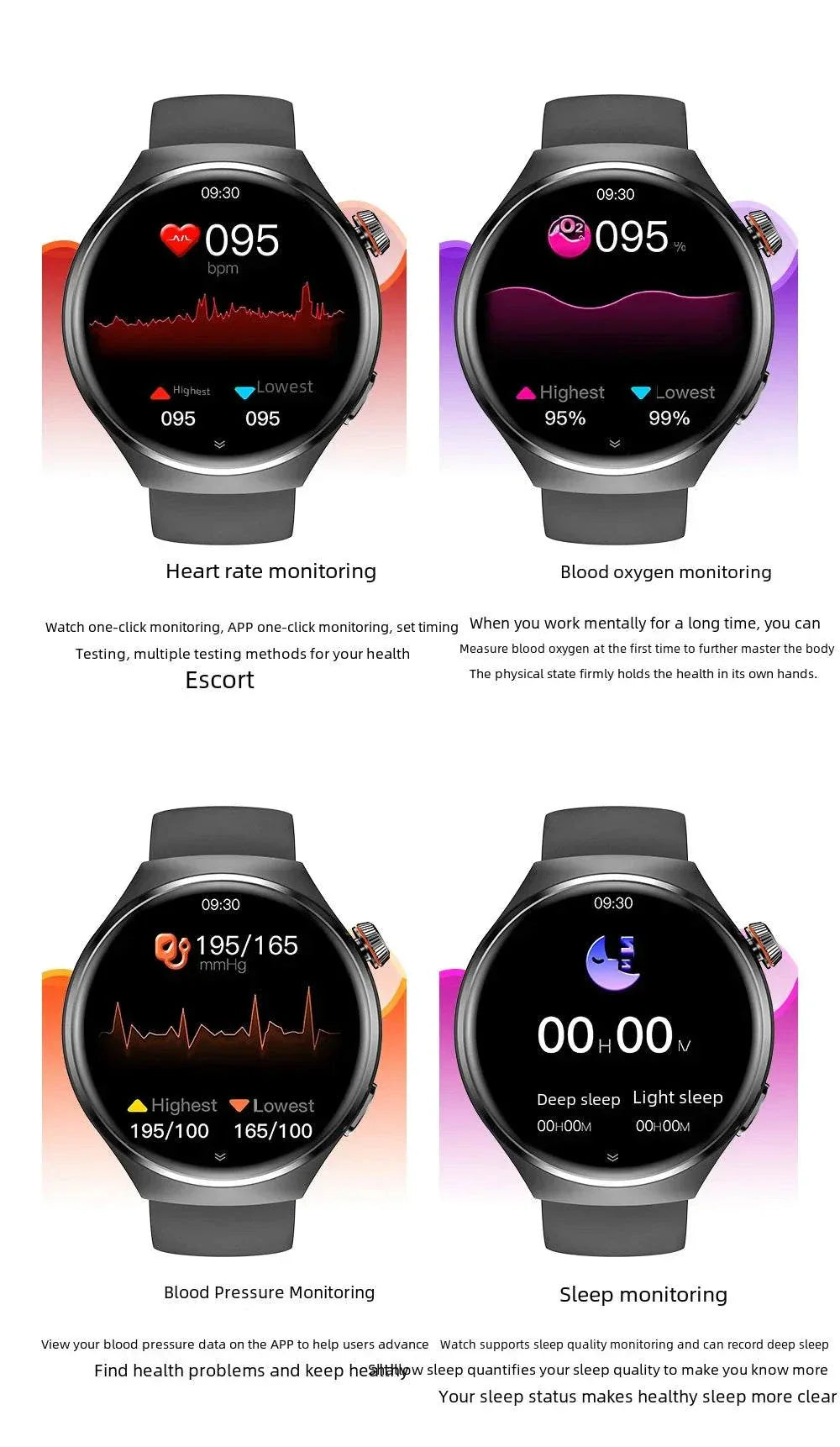 NFC men's smart watch with 1.43-inch AMOLED display, heart rate, blood oxygen, blood pressure, and sleep monitoring features.