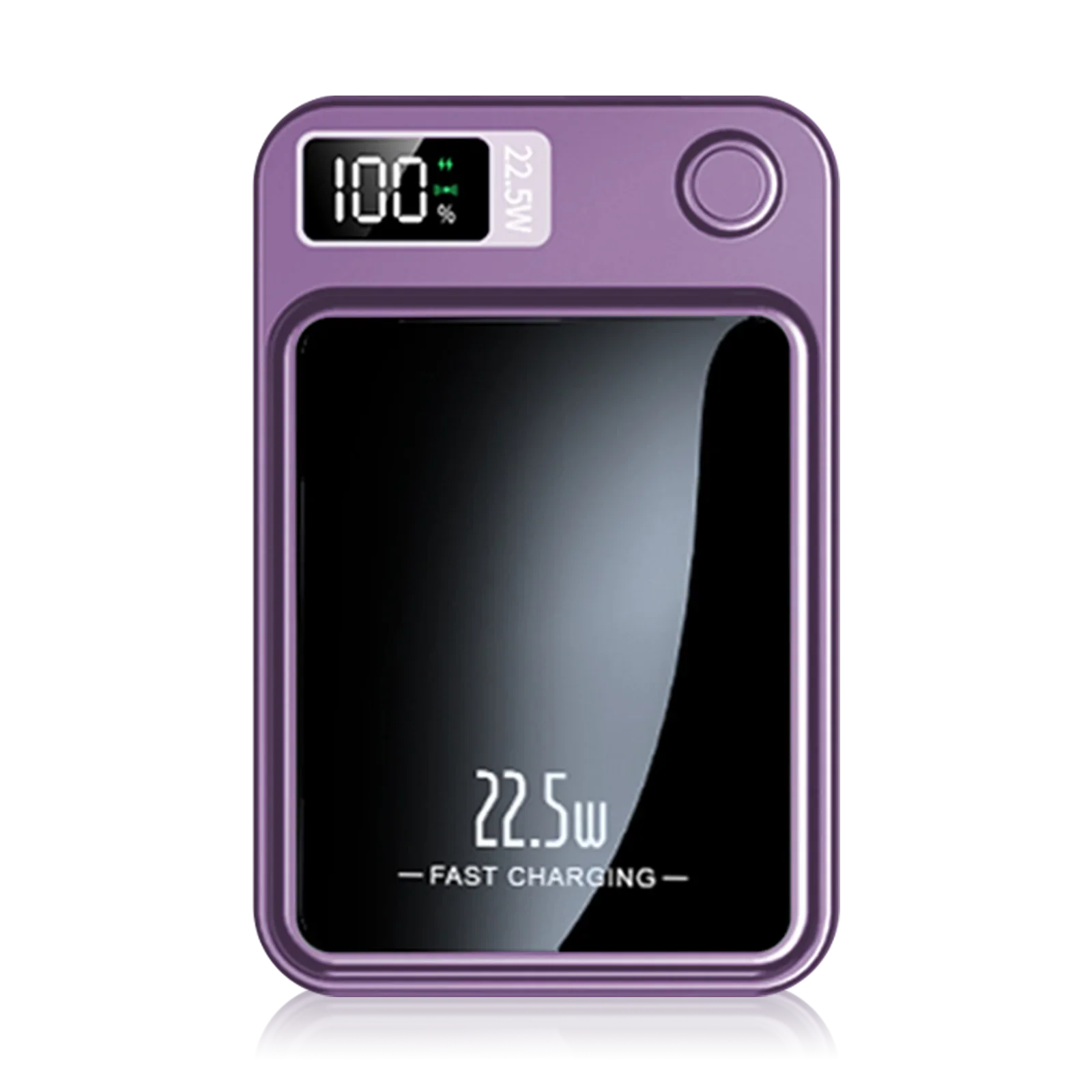 Purple 10000mAh magnetic charger power bank with 22.5W fast wireless charging and LED display