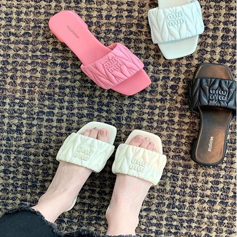 Summer Open Toe Fashion Solid Color Square Toe Lightweight New Slippers Square Heel Casual Comfortable Elegant Women's Shoes - SMSB 66