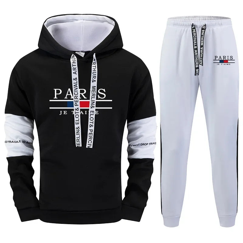 2025 Men's Hooded Sweatshirt Jogger Pants Autumn Daily Casual Sporty Outfit High Quality Paris Print Hoodies Sweatpants - SMSB 66
