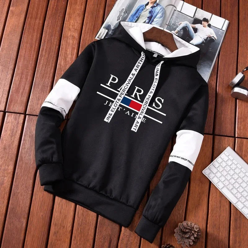 2025 Urban Fashion Street Style Hoodie Sportswear Paris Print Mens Sweatshirt Sweatpants Autumn Winter Casual Sporty Jogger Set - SMSB 66