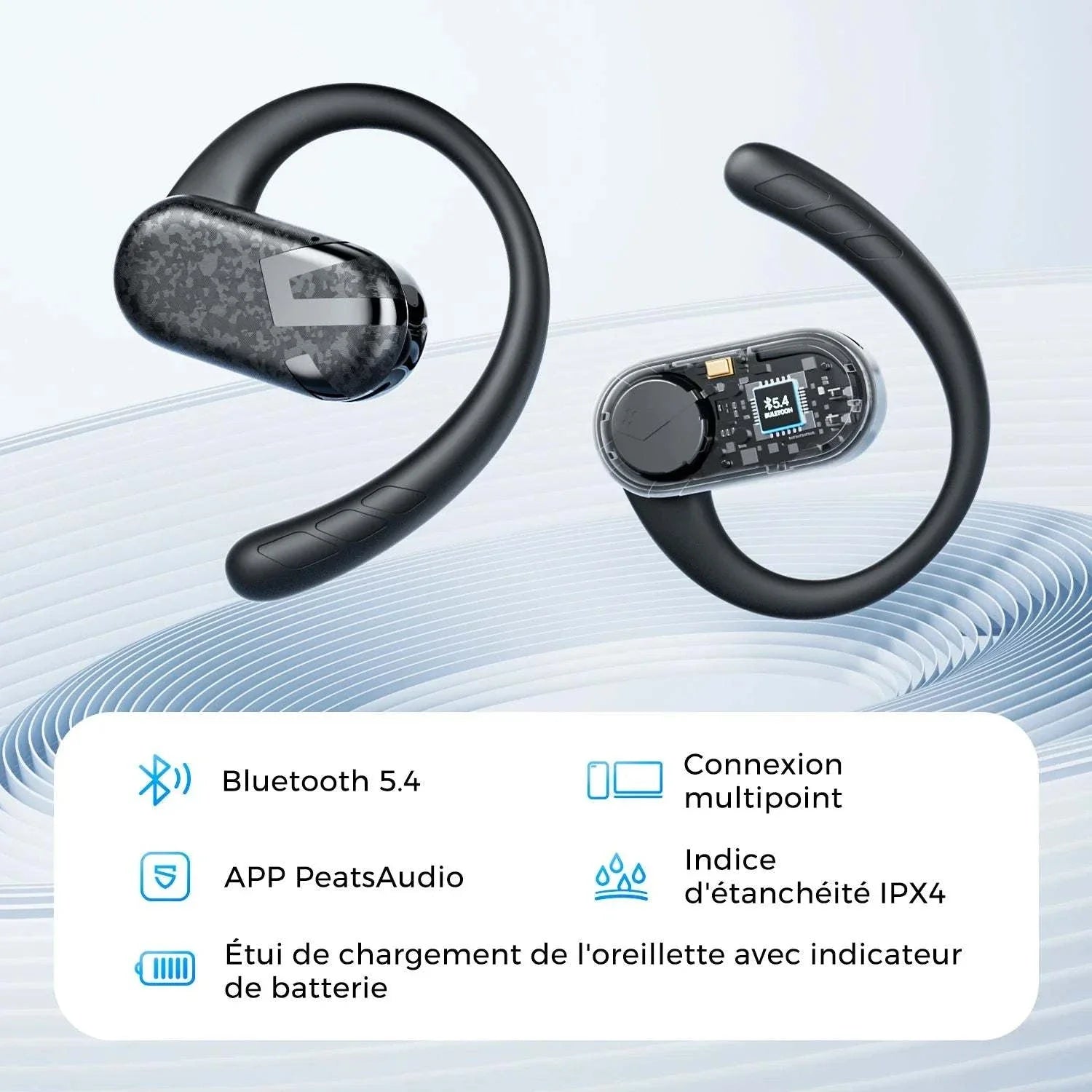 SoundPEATS Breezy Open-Ear Wireless Earphones Bluetooth 5.4 Earbuds With Dual Dynamic Drivers, Multipoint Connection, Total 40H - SMSB 66