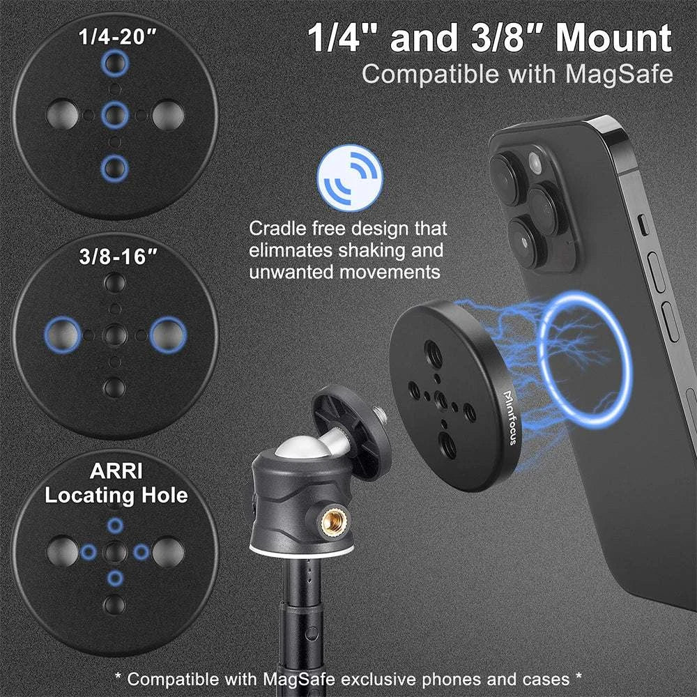 Magnetic Smartphone Tripod for MagSafe, Mini Extendable Selfie Stick 360° Ball Head Tripod Stand Handle Grip for iPhone 14 13 12 - SMSB 66
