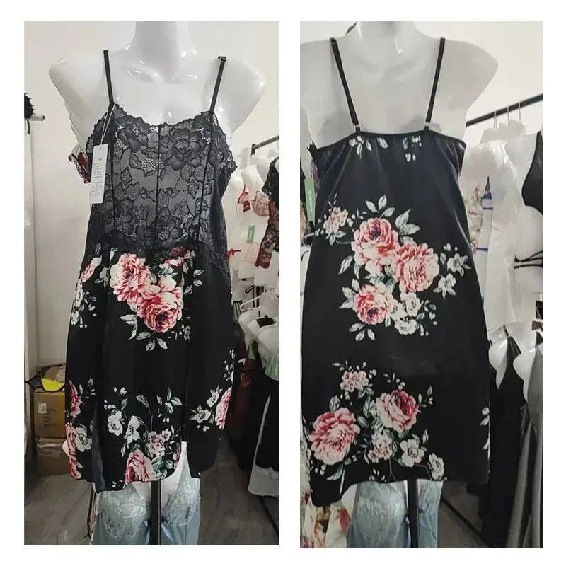 Sets for Women 2 Pieces Sexy Deep V Lace Pajamas See-through Print Slip Nightdress Home Wear Sexy Lingеrie Set Corset Mujer Bra - SMSB 66