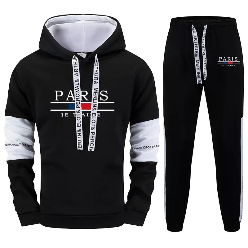 2025 Men's Hooded Sweatshirt Jogger Pants Autumn Daily Casual Sporty Outfit High Quality Paris Print Hoodies Sweatpants - SMSB 66