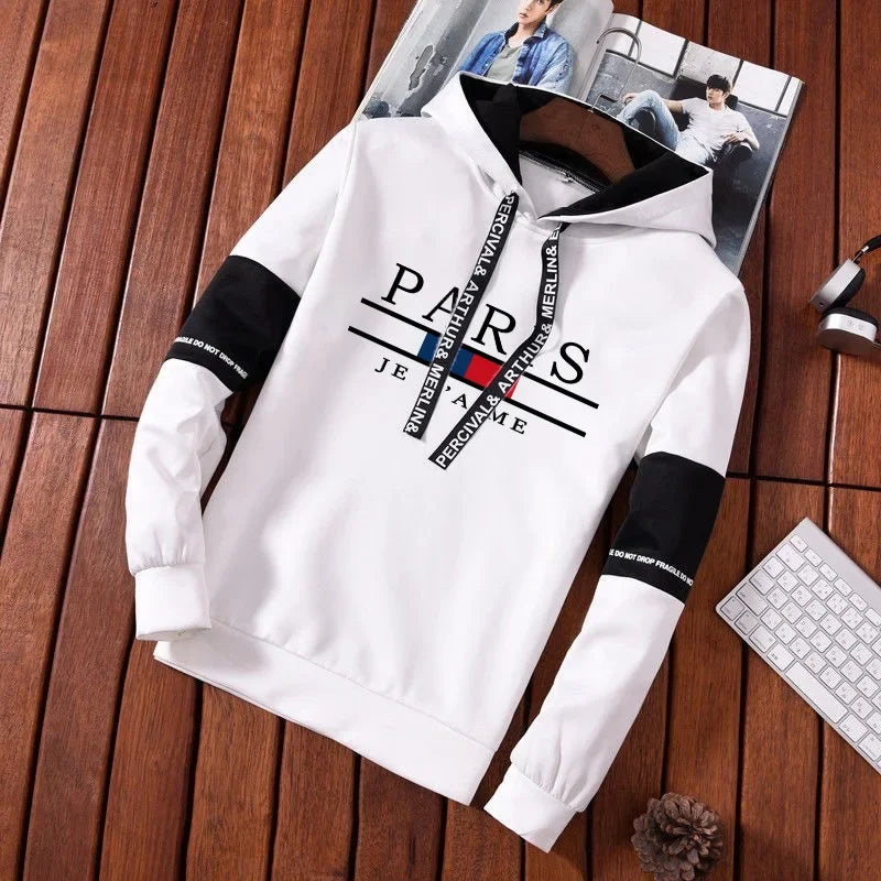 2025 Urban Fashion Street Style Hoodie Sportswear Paris Print Mens Sweatshirt Sweatpants Autumn Winter Casual Sporty Jogger Set - SMSB 66