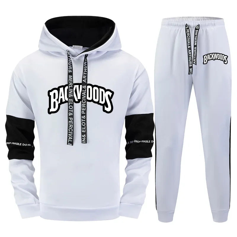 Men's Tracksuit Casual Print Black White Hooded Sweatshirt Sweatpants Jogging High Quality Hot Sales Versatile Outfits Clothing - SMSB 66