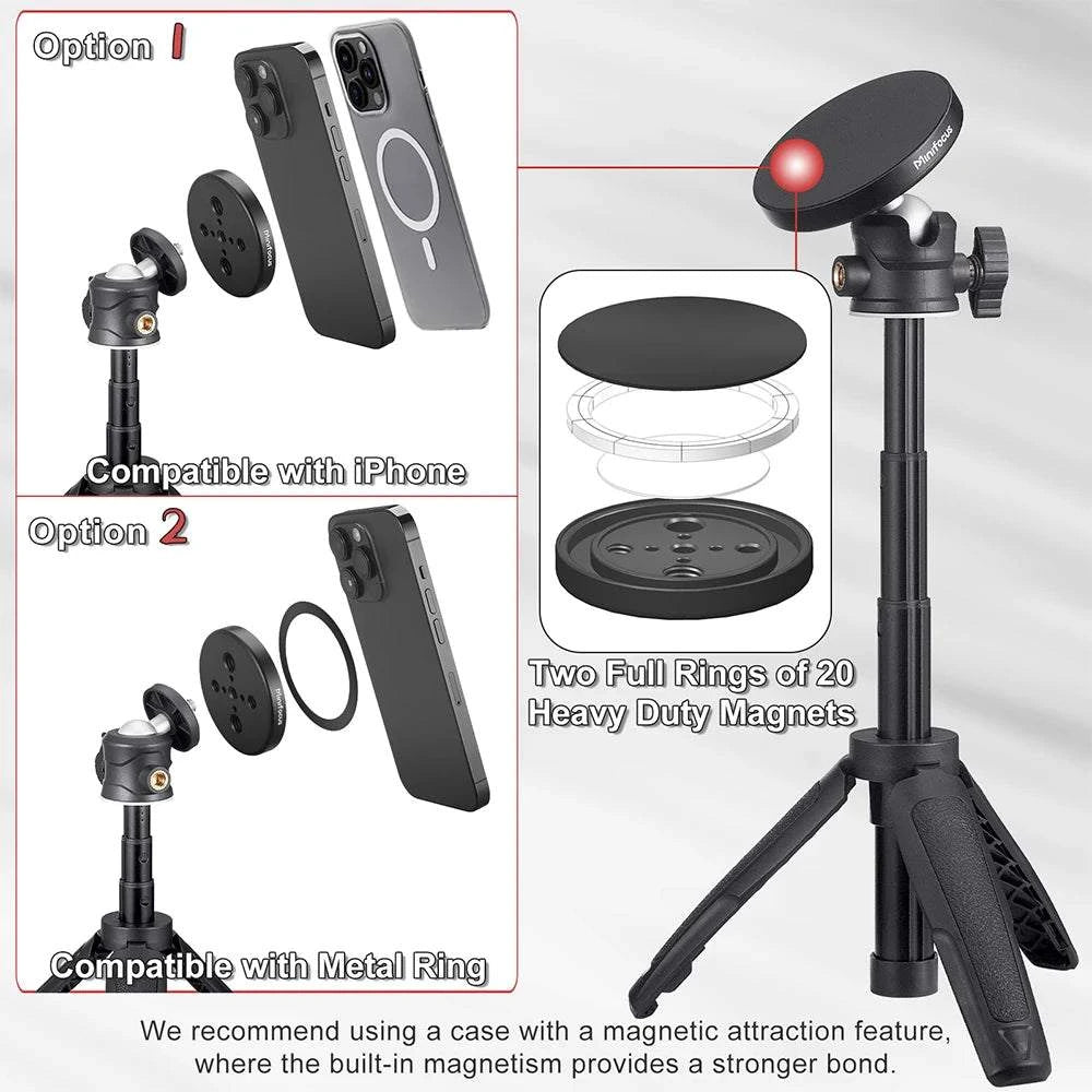 Magnetic Smartphone Tripod for MagSafe, Mini Extendable Selfie Stick 360° Ball Head Tripod Stand Handle Grip for iPhone 14 13 12 - SMSB 66