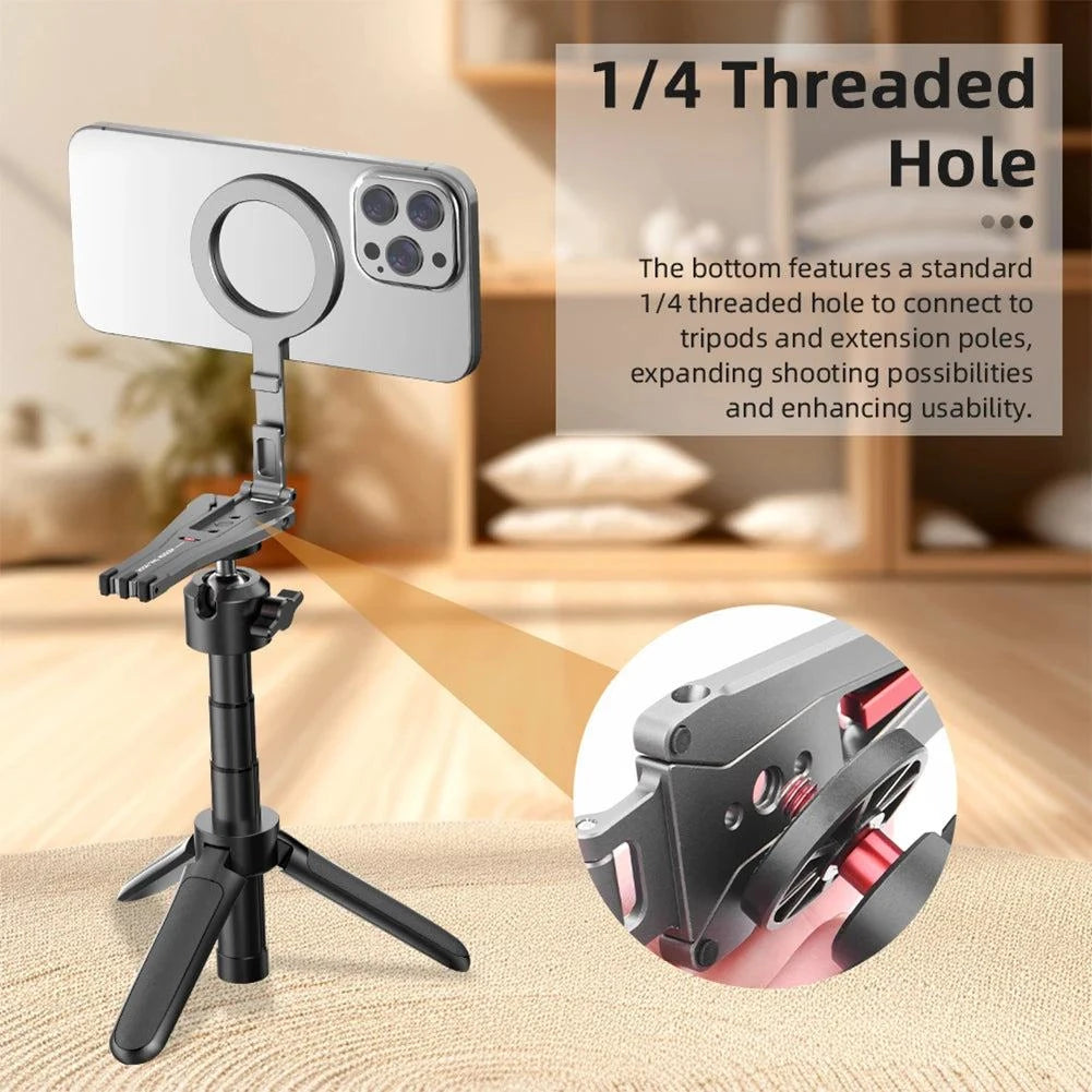 Magnetic Pocket Phone Tripod Cell Phone Tripod Stand for MagSafe Foldable Phone Holder Phone Stand for iPhone 16 15 14 13 12 - SMSB 66