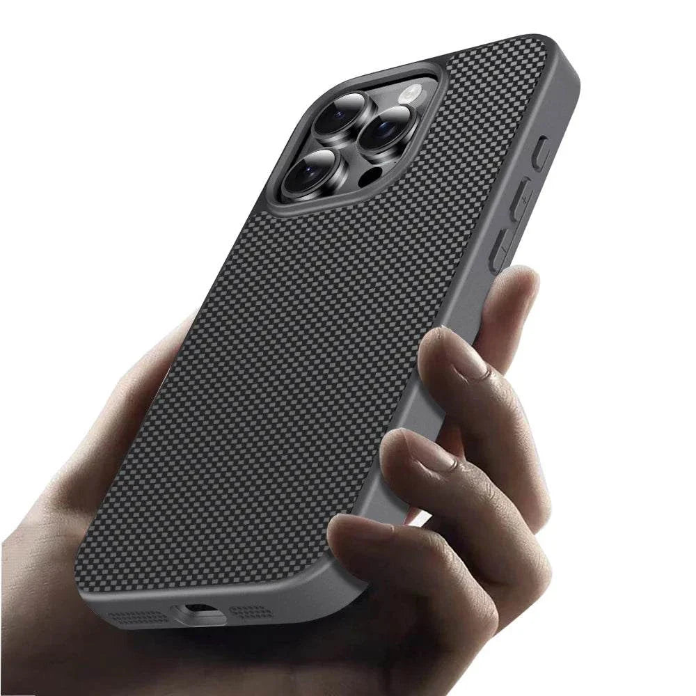 Luxury Shockproof Matte Phone Case For iPhone 17 16 14 11 12 13 15 Pro Max 14 15 16 Plus Kevlar Carbon Fibre Pattern Back Cover - SMSB 66