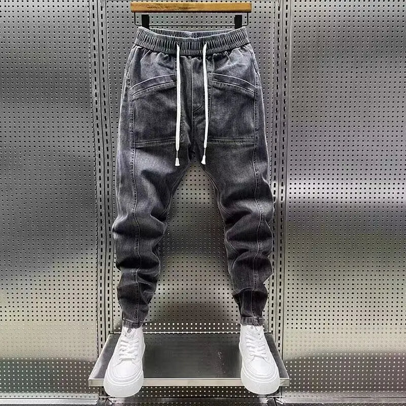 Fashion 2024 New Spring Autumn Loose Men's Drawstring Polar Big Boy Jeans Denim Jeans Casual Elastic Waist Yk2 Streetwear Pants - SMSB 66