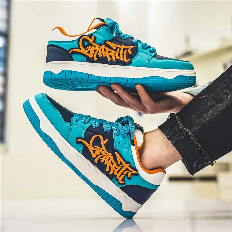 Fashion Blue Designer Skateboard Shoes Men Streetwear Hip hop Sneakers Men Luxury Platform Skateboard Sneakers Men basket homme - SMSB 66