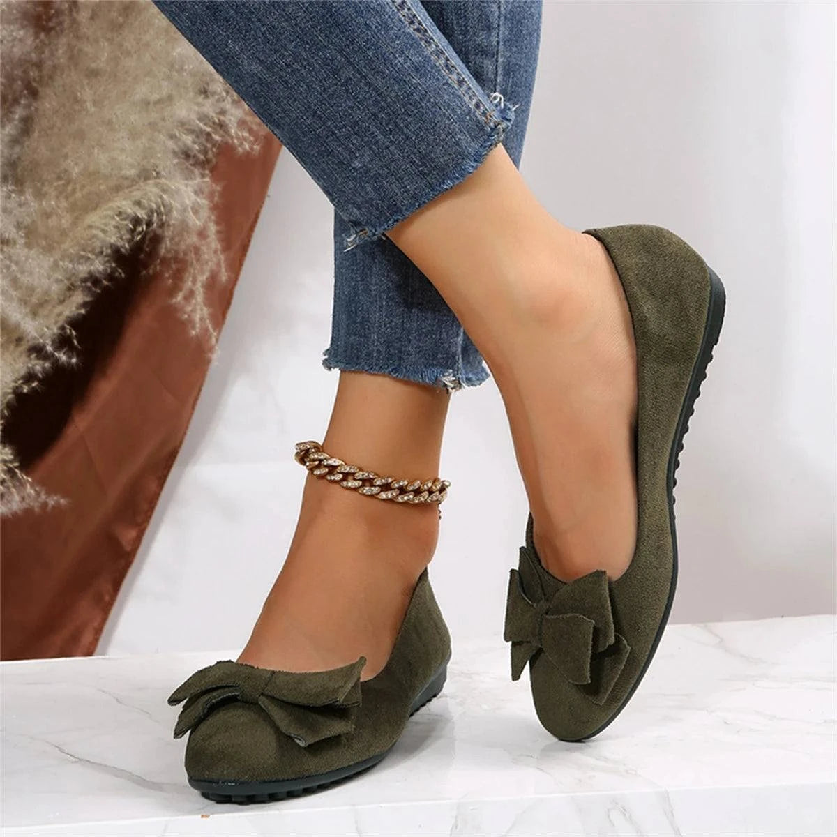 Spring and Autumn Casual Fashion Round Toe Flat Solid Color Comfortable Non-slip Wear-resistant Simple Bow Women's Shoes - SMSB 66