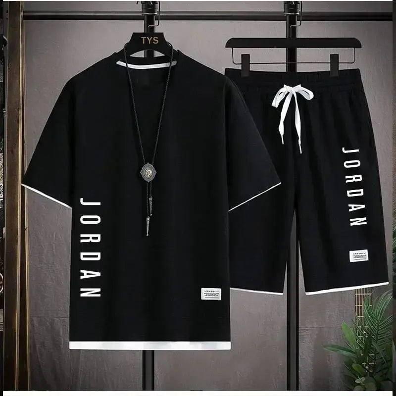 2025 Elegant casual T-shirt and shorts set for men's sports suit loose and comfortable summer waffle set for men SMSB 66