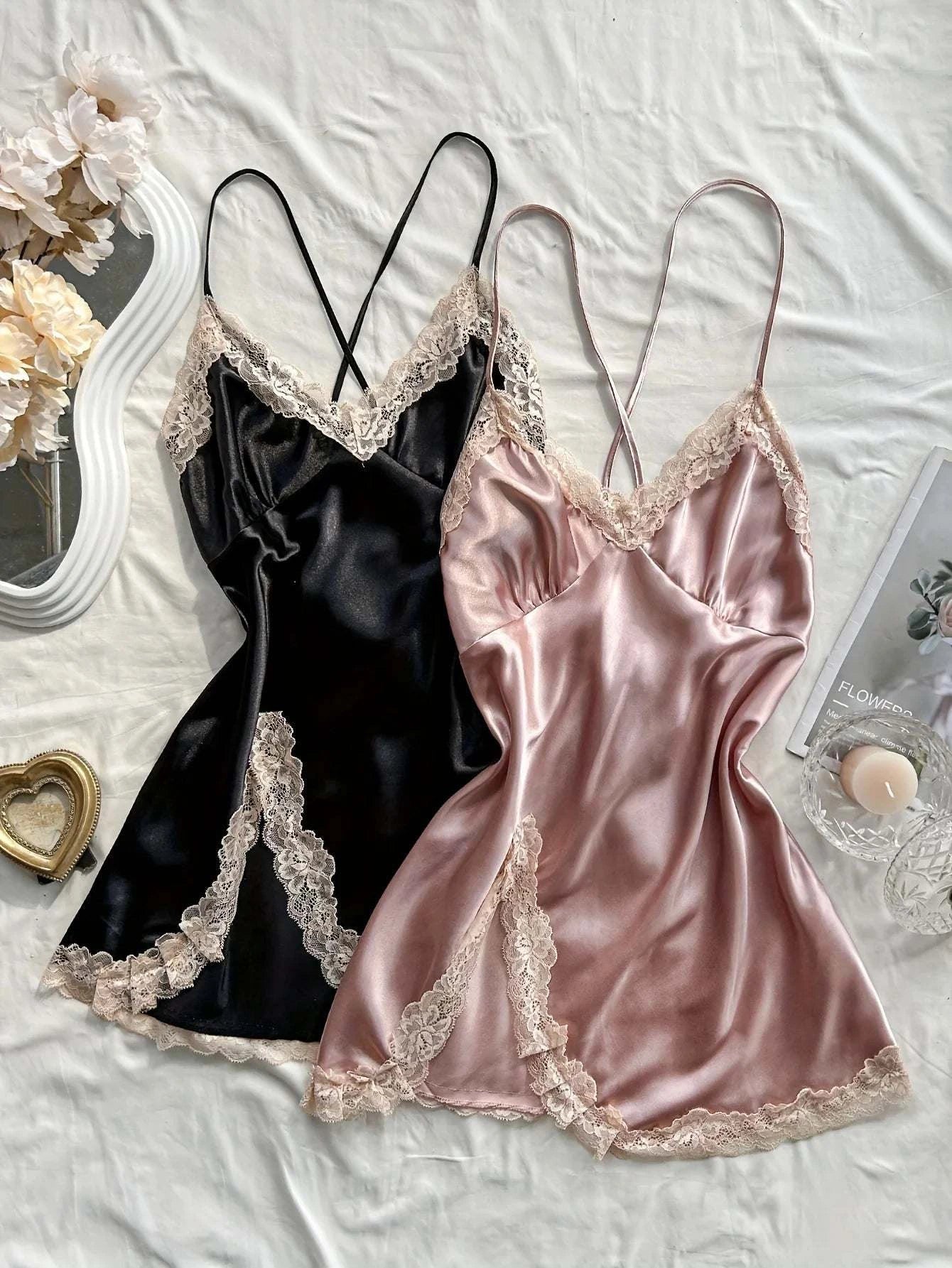 Two-piece lace patchwork women's Nightdress sexy and comfortable pajama set for women - SMSB 66