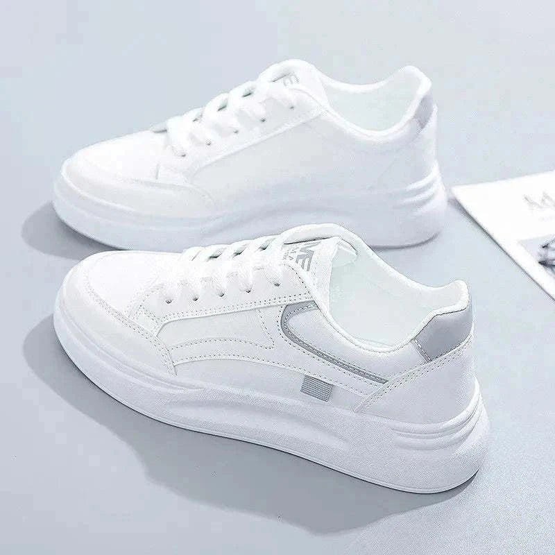 White women's casual lace-up sneakers for fashion and comfort