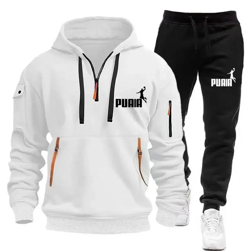 Men's tracksuit Zipper hoodie + Sweatpants 2-piece Fall/Winter Men's daily casual blazer Jogging suit Top and pants, tracksuit - SMSB 66