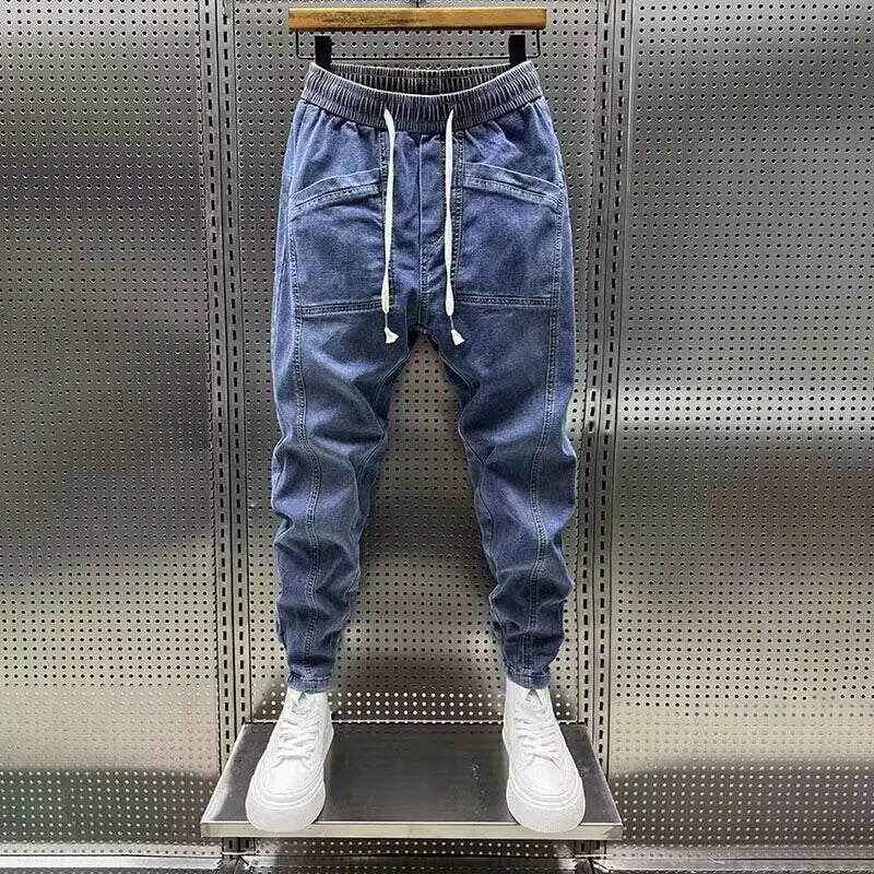 Fashion 2024 New Spring Autumn Loose Men's Drawstring Polar Big Boy Jeans Denim Jeans Casual Elastic Waist Yk2 Streetwear Pants - SMSB 66