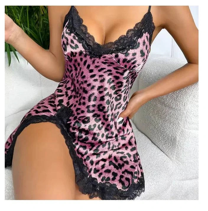 Sexy Backless Mini Female Nightgown Lingerie Summer Chemise Sleepwear Suspender Nightdress White Satin Lace Home Wear Loungewear - SMSB 66