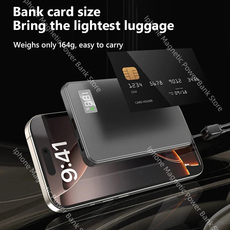 Magnetic power bank ultra slim 30000mAh with digital display for fast wireless charging of iPhone 16/15/14
