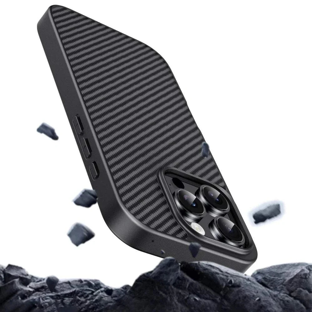 Luxury Shockproof Matte Phone Case For iPhone 17 16 14 11 12 13 15 Pro Max 14 15 16 Plus Kevlar Carbon Fibre Pattern Back Cover - SMSB 66