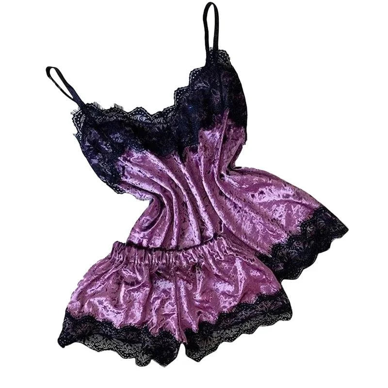 Sexy Lingerie Women Sleep Wear Camisole Bow Shorts V-Neck Tops Velvet Pajamas Sleepwear пижама женская Hot - SMSB 66