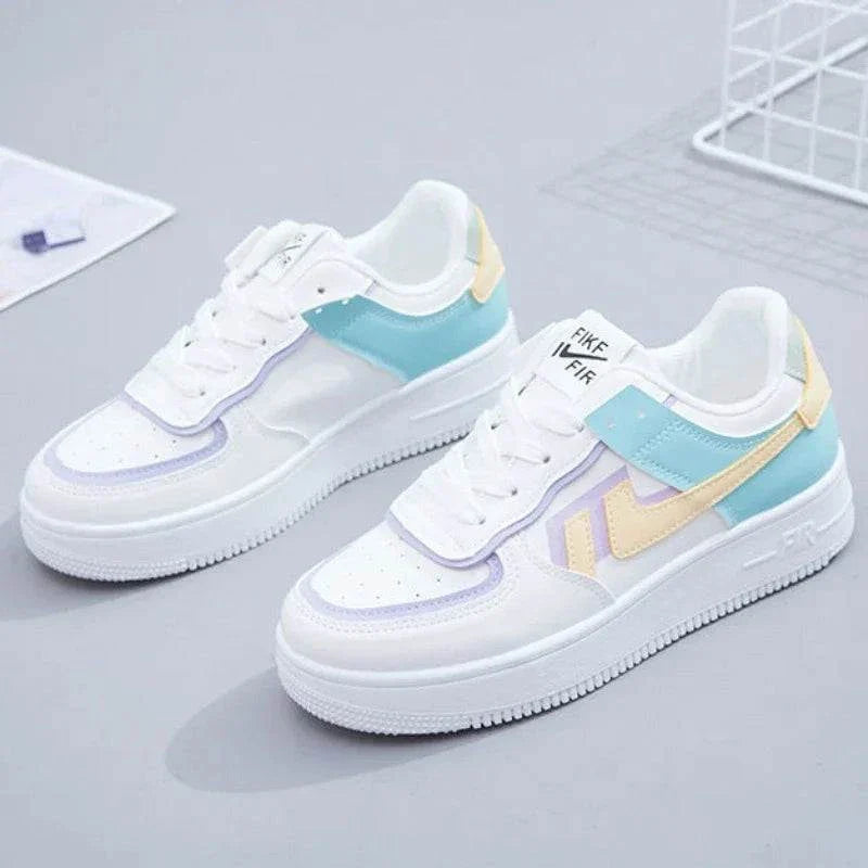 Spring/Autumn Fashion white women's casual sports shoes with thick sole and colorful geometric upper design