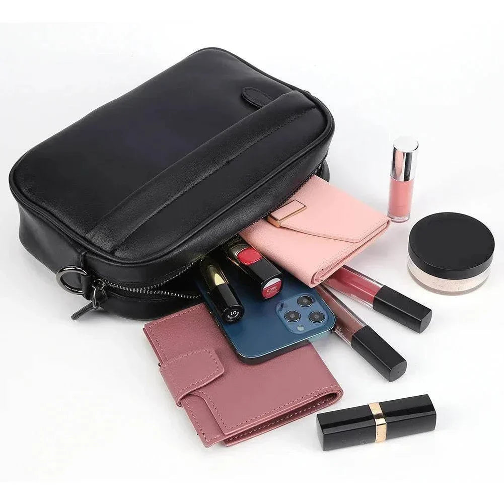 Black PU leather business shoulder bag for men with zipper closure and multiple compartments for essentials