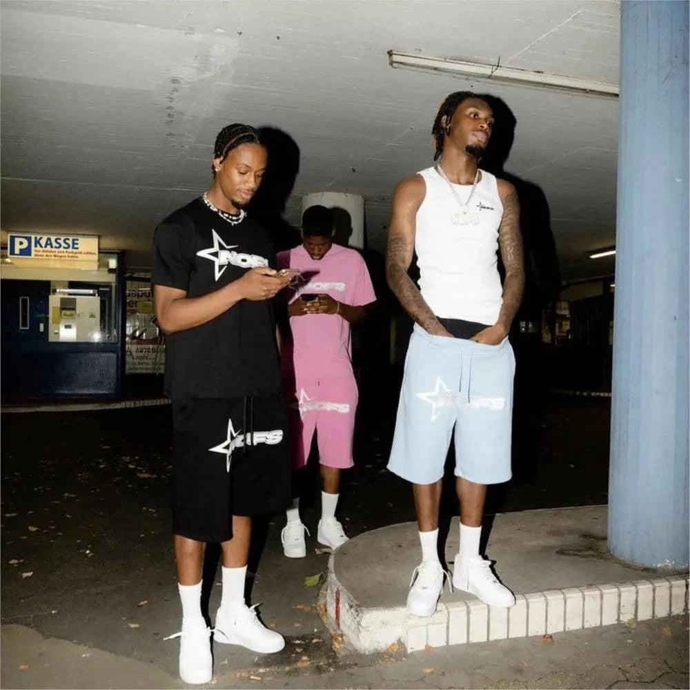 Y2K T-shirt Short Kpop Street Fashion Letter Print Unisex Short Sleeve Tops Casual Loose Drawstring Shorts Women Men Clothes Tee - SMSB 66