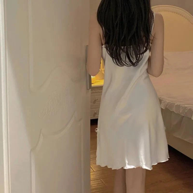 Women Sexy Lace V-neck Sleepwear Suspenders Nightdresses Female Sleeveless Nightwear Sleep Nightdress For Ladies - SMSB 66