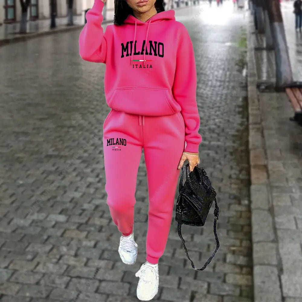 Autumn Winter Women's Sets 2pcs Hoodies Pants Suit Sports Outfits 2025 MILANO Letter Print Aesthetic Clothes Ladies Tracksuit - SMSB 66