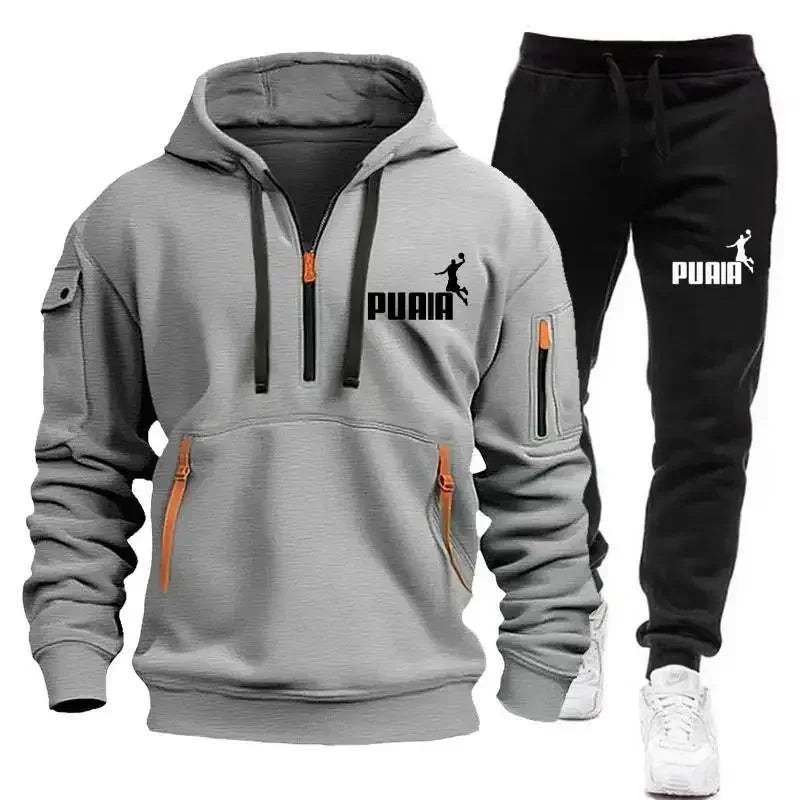 Men's tracksuit Zipper hoodie + Sweatpants 2-piece Fall/Winter Men's daily casual blazer Jogging suit Top and pants, tracksuit - SMSB 66