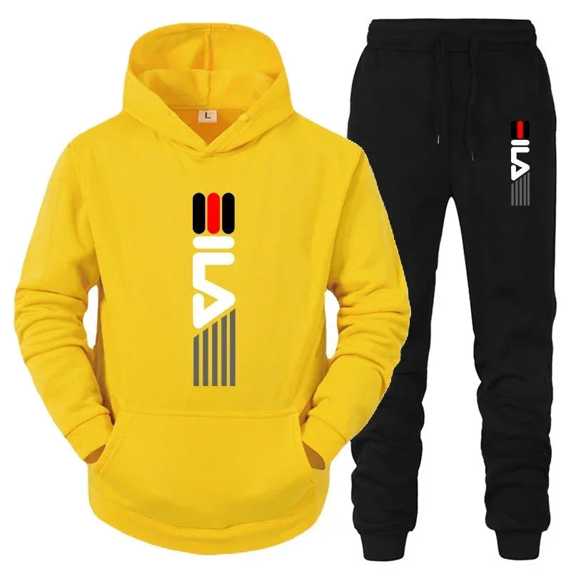 Men's Tracksuit Hooded Sweatshirt+Sweatpants 2 Pcs Sets Sports Suit Casual Jogger Sportswear 2 Piece Male Fleece Streetwear Sets - SMSB 66