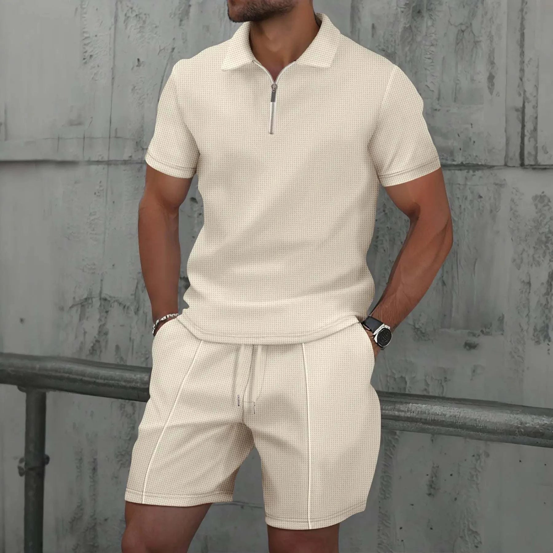 2025 simple men's suit summer new short sleeve shorts two-piece outdoor leisure handsome men's solid color trend suit - SMSB 66