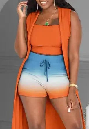 3Pcs Womens Outifits 2025 Summer Fashion Contrast Leopard Print Sleeveless Crop Tank Top & Drawstring Shorts with Vest Coat - SMSB 66