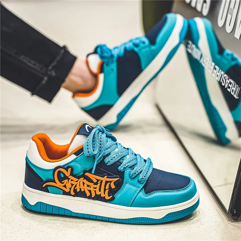 Fashion Blue Designer Skateboard Shoes Men Streetwear Hip hop Sneakers Men Luxury Platform Skateboard Sneakers Men basket homme - SMSB 66