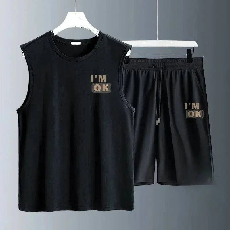 2024 Summer Men Clothing Harajuku Breathable fashion Sportswear Basketball suit casual short-sleeved T-shirt + shorts 2-piece - SMSB 66