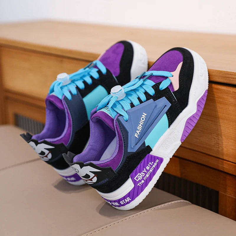 Low top boys' sneakers 2024 new leather children's student casual shoes fashion trend wear-resistant non-slip board shoes - SMSB 66