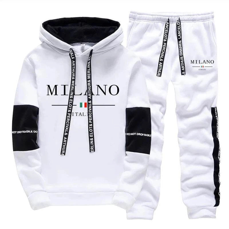 Newest Fahsion Mens Sportswear Hooded Sweatshirts Jogger Pants Male Daily Casual Sport Jogging Suit Italia Milan Printed Hoodies - SMSB 66