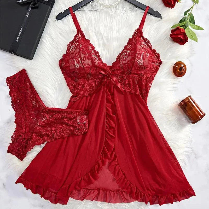 Exotic Apparel Sexy Lingerie Women Crotchless Sleepwear Pajamas Lace Dress Mujer Pornos Costumes Female Underwear Nightgown - SMSB 66