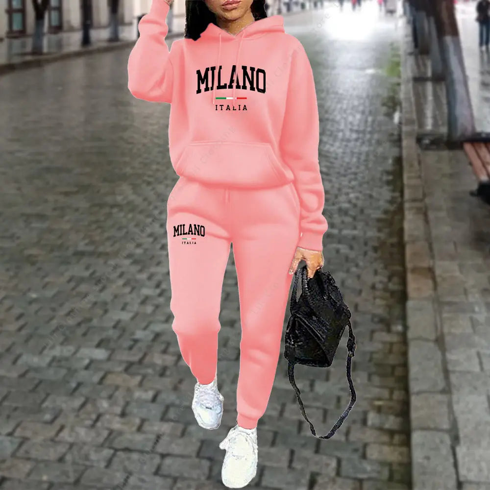 Autumn Winter Women's Sets 2pcs Hoodies Pants Suit Sports Outfits 2025 MILANO Letter Print Aesthetic Clothes Ladies Tracksuit - SMSB 66
