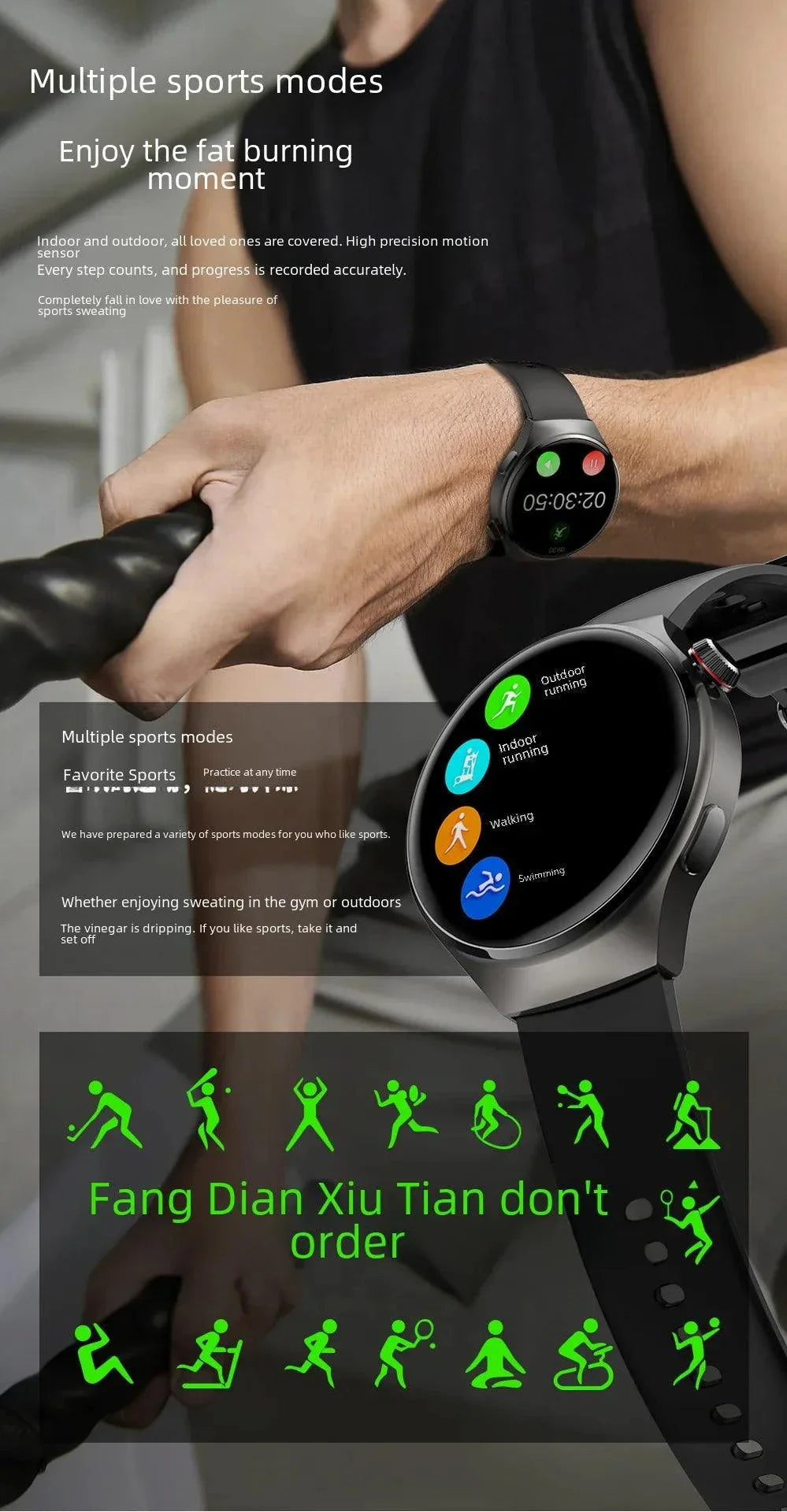 NFC men's smart watch with 1.43-inch AMOLED screen, Bluetooth call, heart rate, multiple sports modes, and fitness tracking features