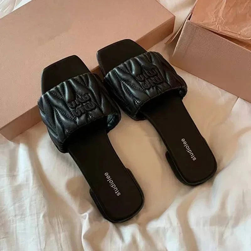 Summer Open Toe Fashion Solid Color Square Toe Lightweight New Slippers Square Heel Casual Comfortable Elegant Women's Shoes - SMSB 66